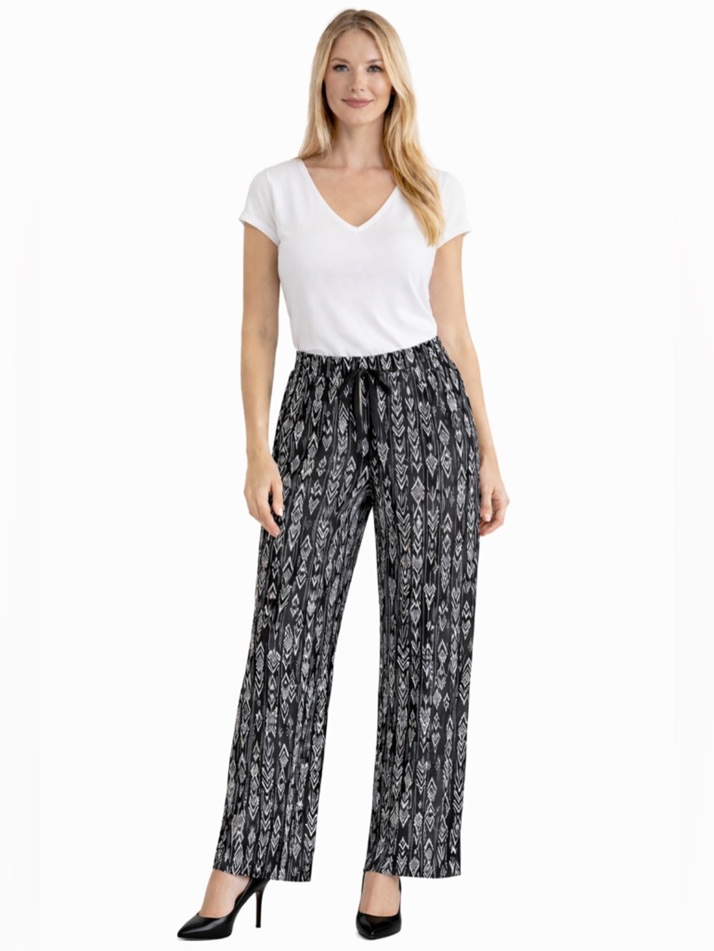 Style & Co. Black and White Wide-Leg Printed Pull-On Pants